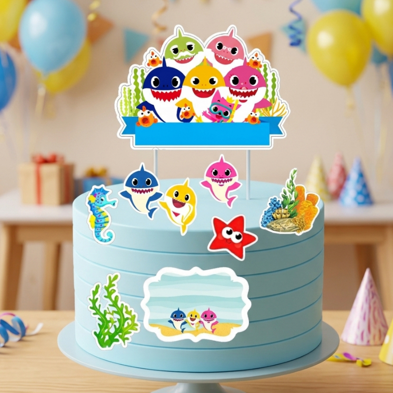 Topo de bolo babyshark menino só um bolinho aniversario personalizado