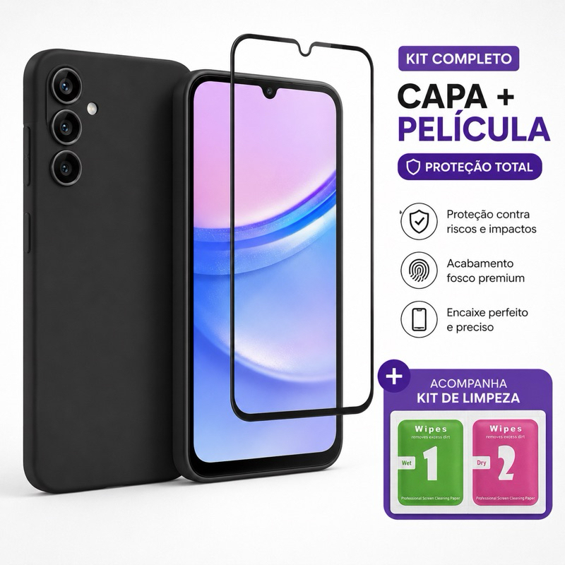 Kit Completo Capa + Pelicula de Vidro 3D Proteção Total Para Samsung Galaxy A14 