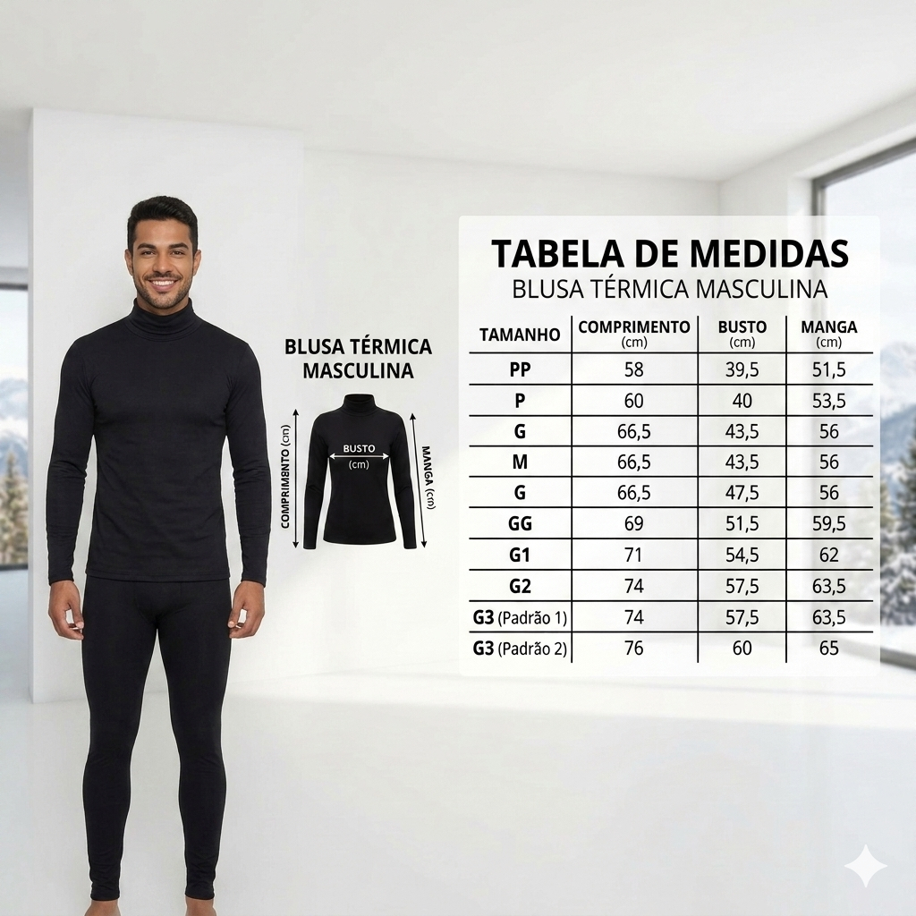 Blusa Térmica Segunda Pele Flanelado/peluciada Frio Intenso Preto Proteção Uv+50 G1G2G3 — imagem 2 de 2