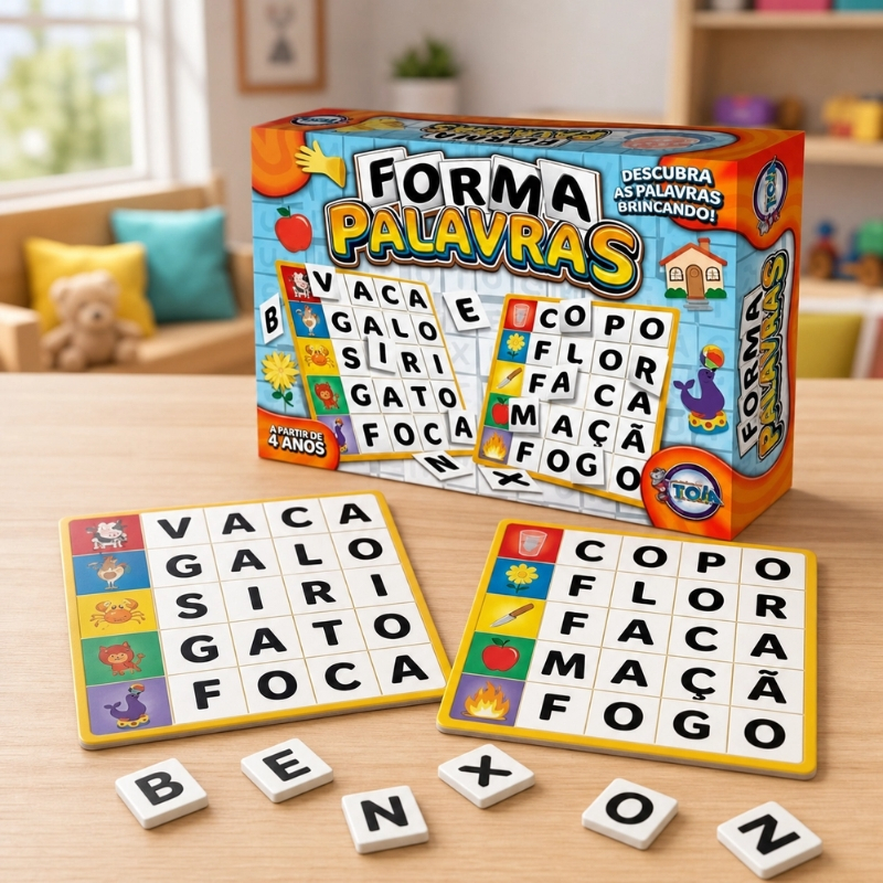 Jogo Educativo Pedagógico Forma Palavras Aprenda Brincando com 120 Letras Alfabetização Toia