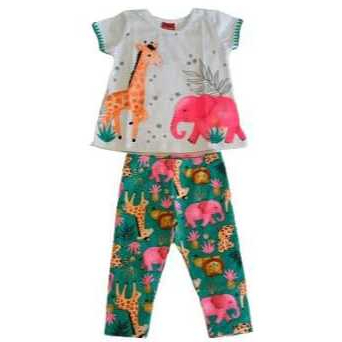 Conjunto Infantil Menina Blusa Em M/Malha Legging Em Cotton Estampas Variadas Kyly