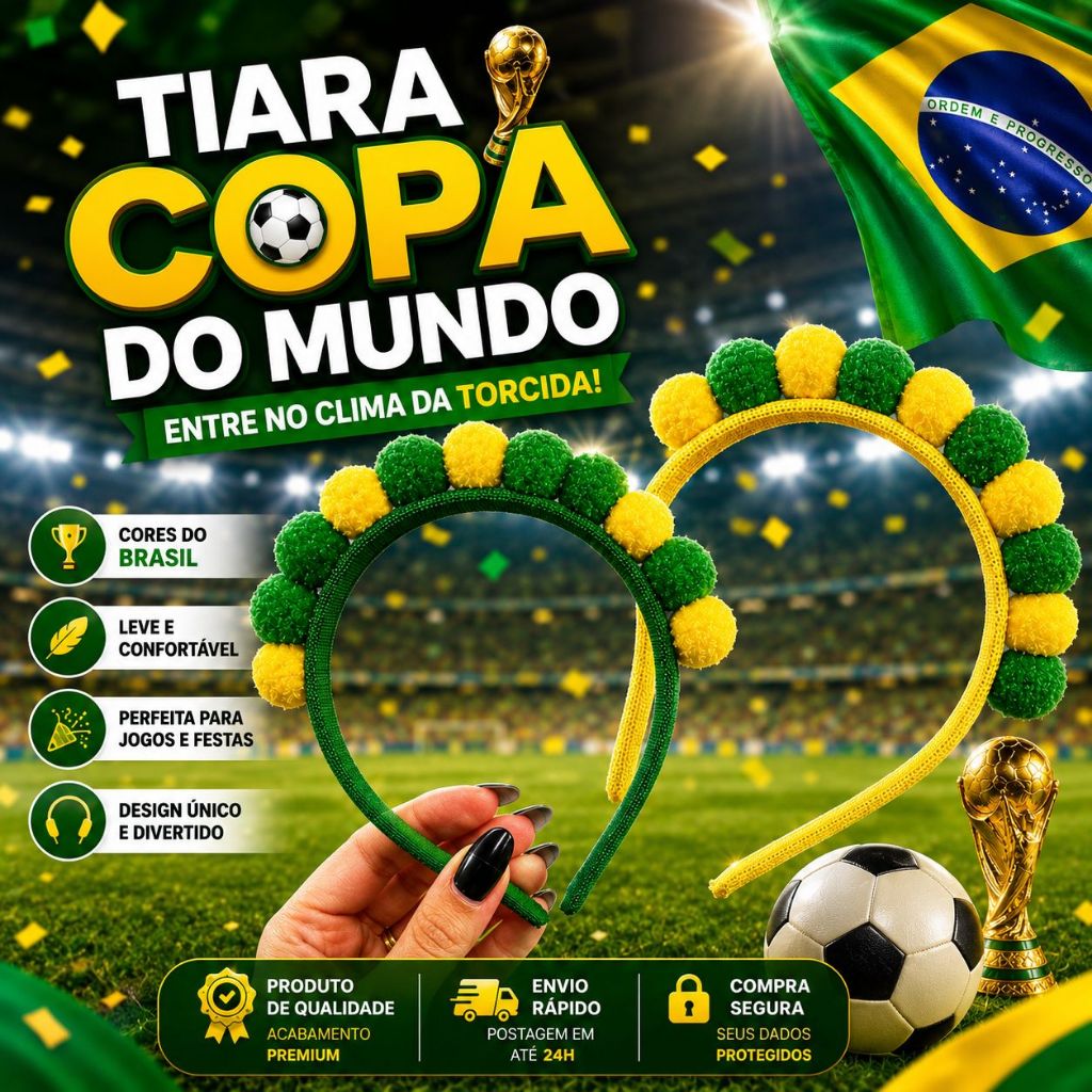 Tiara Copa do Mundo Brasil Verde e Amarela | Acessório para Torcida, Jogos e Festas