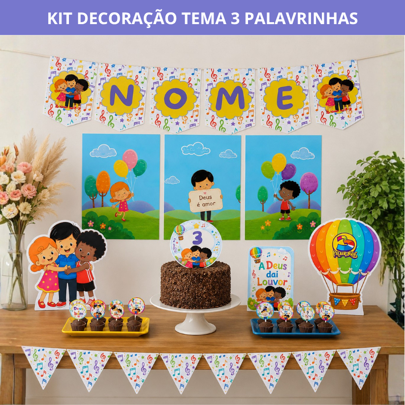 Kit Festa Personalizado Tema 3 Palavrinhas I Decoração Infantil Só um Bolinho I Aniversário I Mesversário I Lembrancinha
