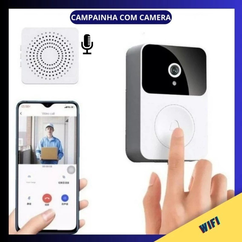 Campainha Vídeo Porteiro Inteligente Wi‑Fi HD Recarregável Visualização Celular