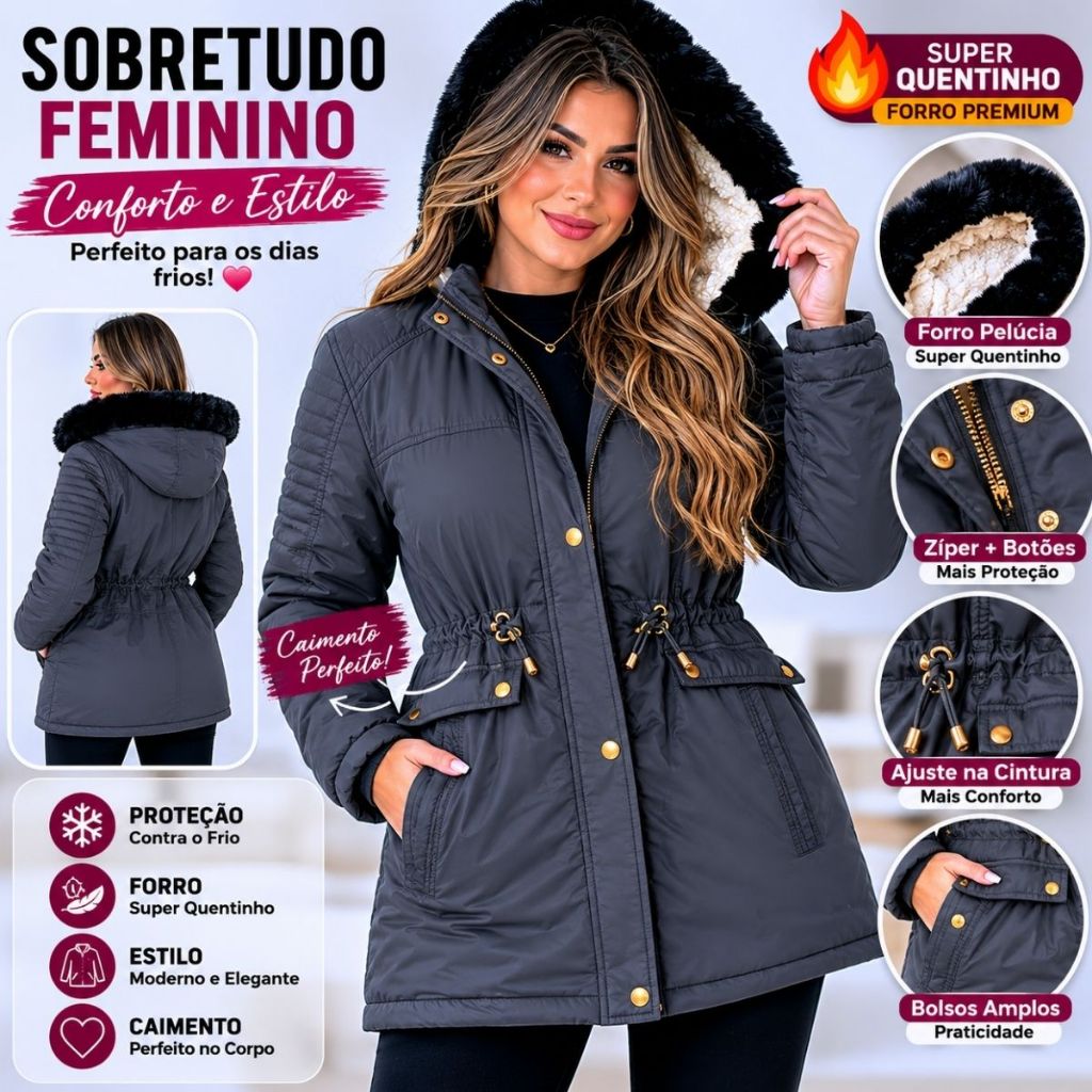 Jaqueta Feminina Parka Sobretudo/Regular Importada Sobretudo Premium P ao G2