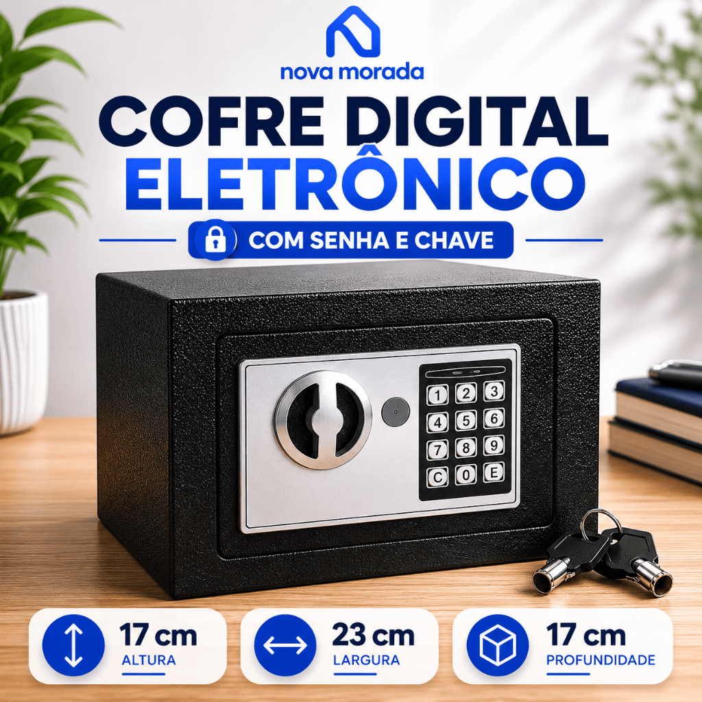 Cofre Digital Eletrônico Com Senha E Chave Aço Segurança Dinheiro Joias Documentos casa escritório