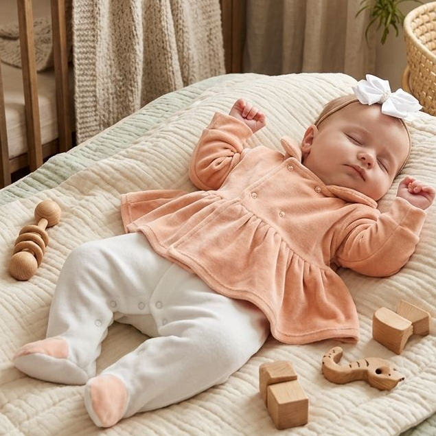 Macacão Para Bebê Menina de Plush Longo Eloa Rosê - 03 Peças