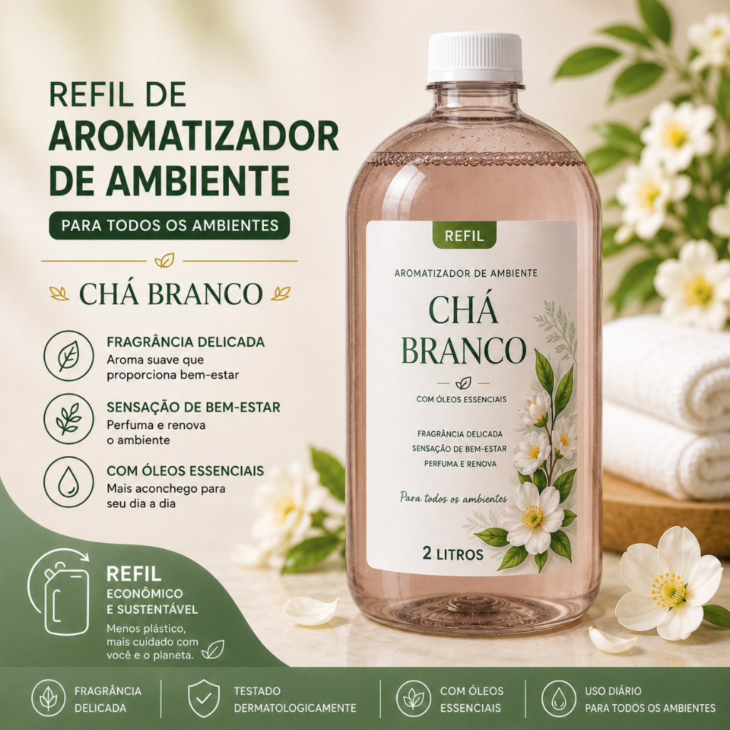 🌿✨ Refil de Aromatizador de Ambiente – Chá Branco - cheiro de casa rica | 1 Litro ✨🌿