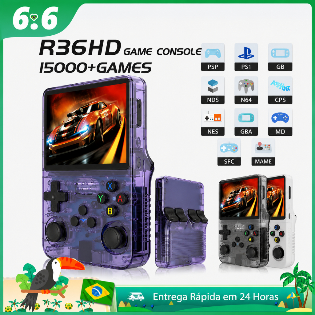 R36HD Portable Console + 15,000 Games Video Game 64g Linux 3.5-Inch IPS Screen Ready for Delivery