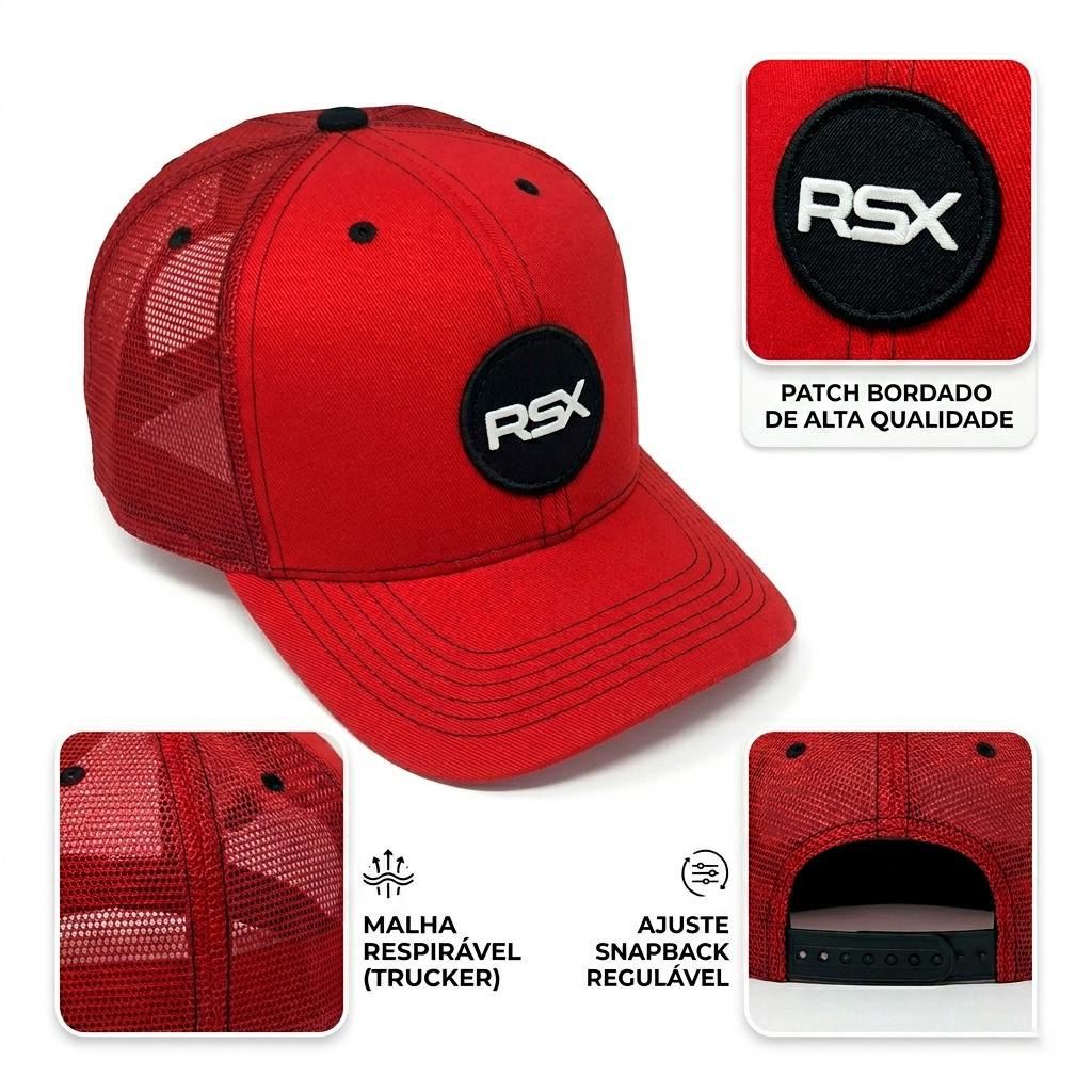 Boné Country Vermelho Tela Ajustável Original RSX Rodeo Sport 6 Gomos