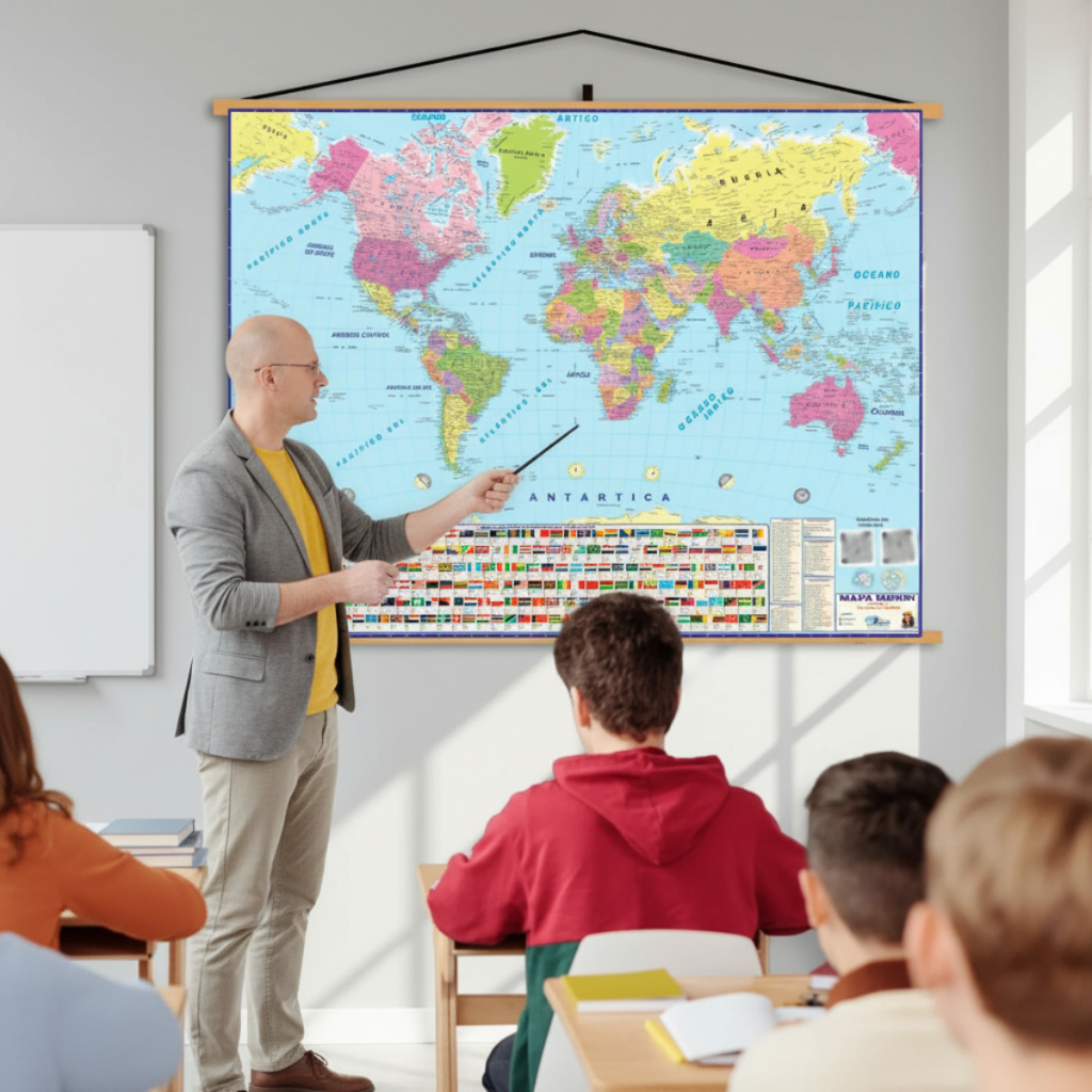 Mapa Mundi Grande Banner Globo Politico Escolar Geográfico