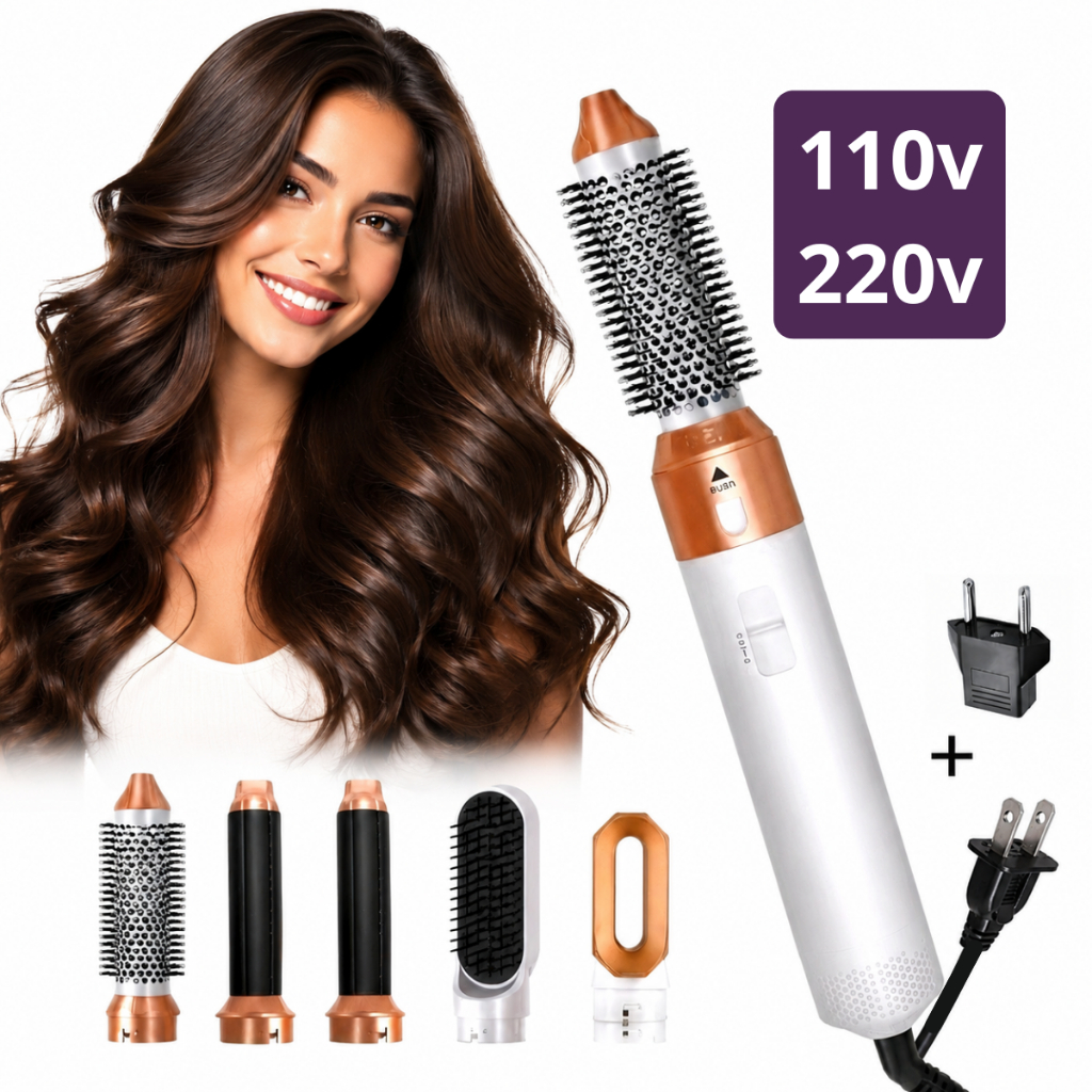 Escova Secadora e Alisadora 5 em 1 Profissional 110v e 220v Alisadora Modeladora Volumizadora Anti Frizz