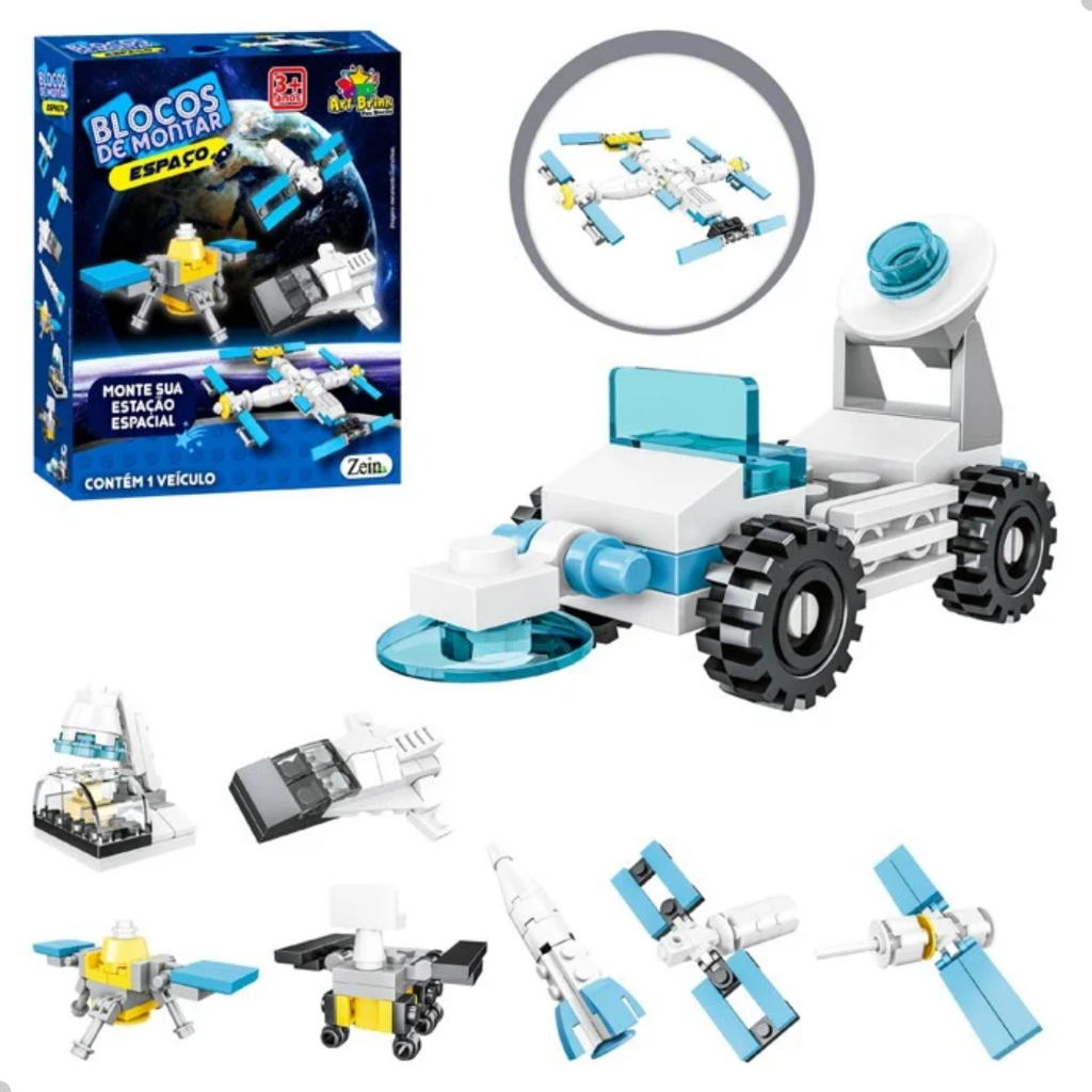 Kit Completo Blocos de Montar Estação Espacial com 8 Veículos Colecionáveis Forma Mega Nave Espacial