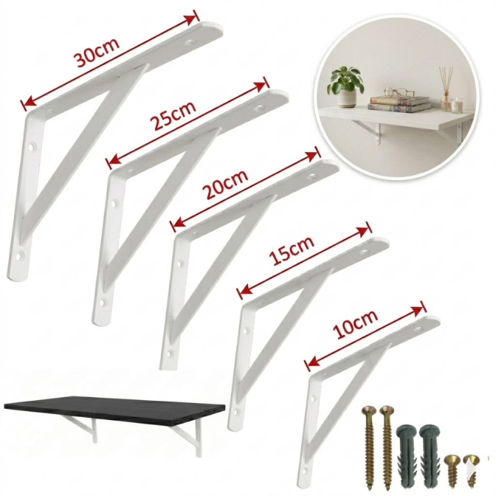 Mão Francesa Para Prateleira Suporte Cantoneira 30cm - 25cm - 20cm - 15cm - 10cm C/ Paraf. e Buchas