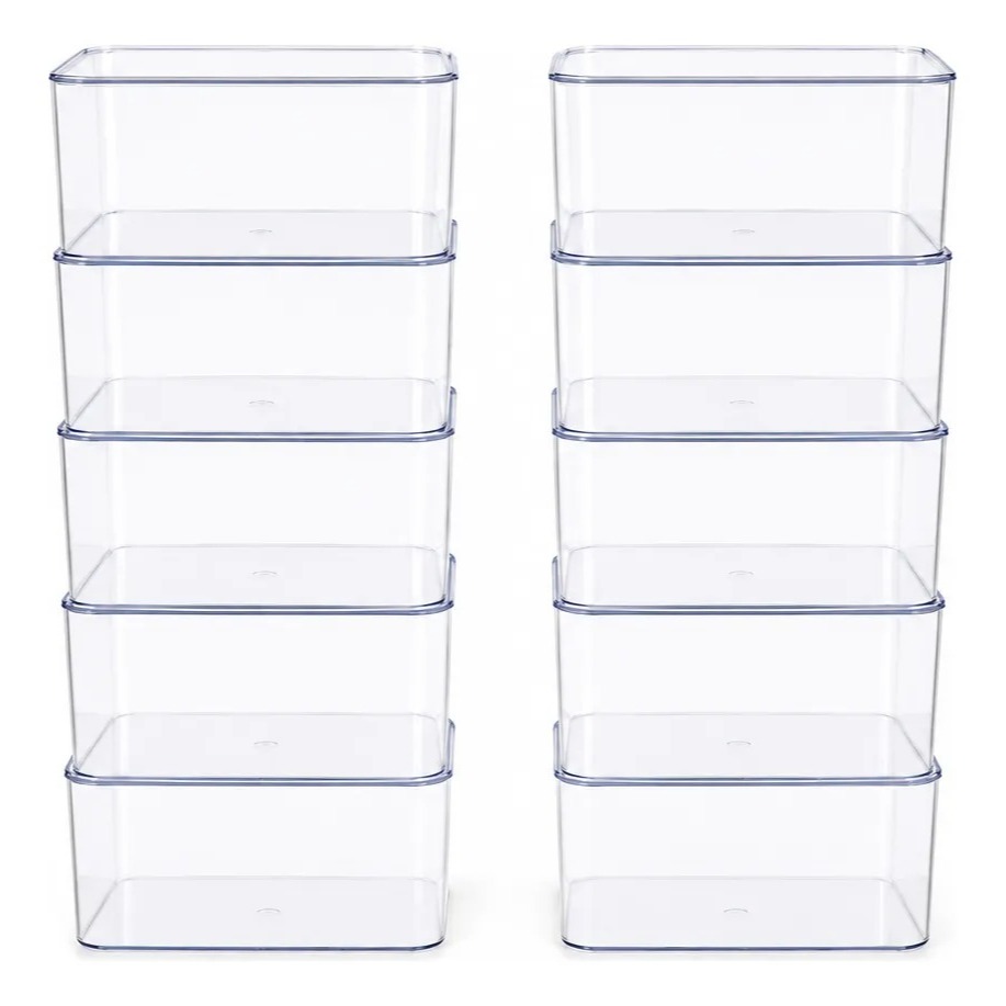 Kit 10 Caixa Premium Com Tampa Organizadora Multiuso Acrílico Transparente 3,5L