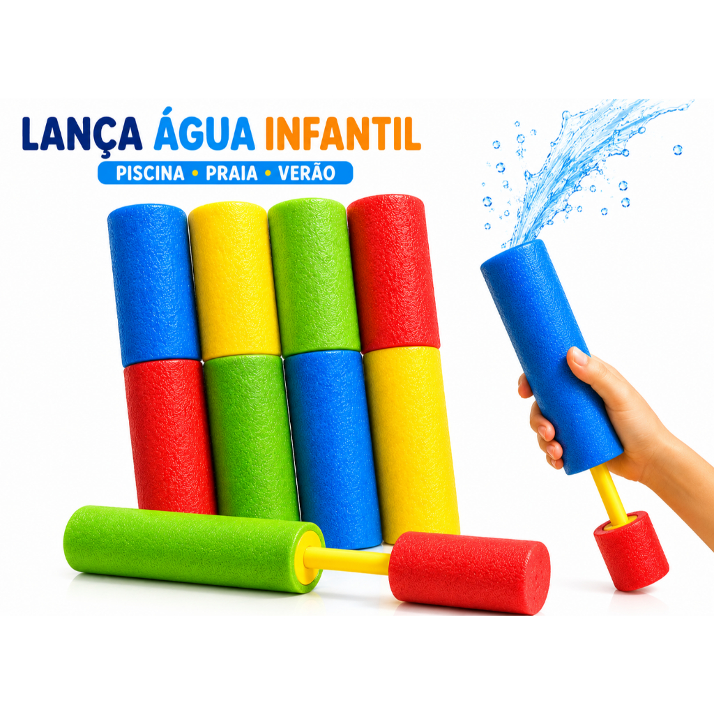 Lança Água de Espuma EVA Brinquedo Piscina Praia Verão Infantil Kit Colorido