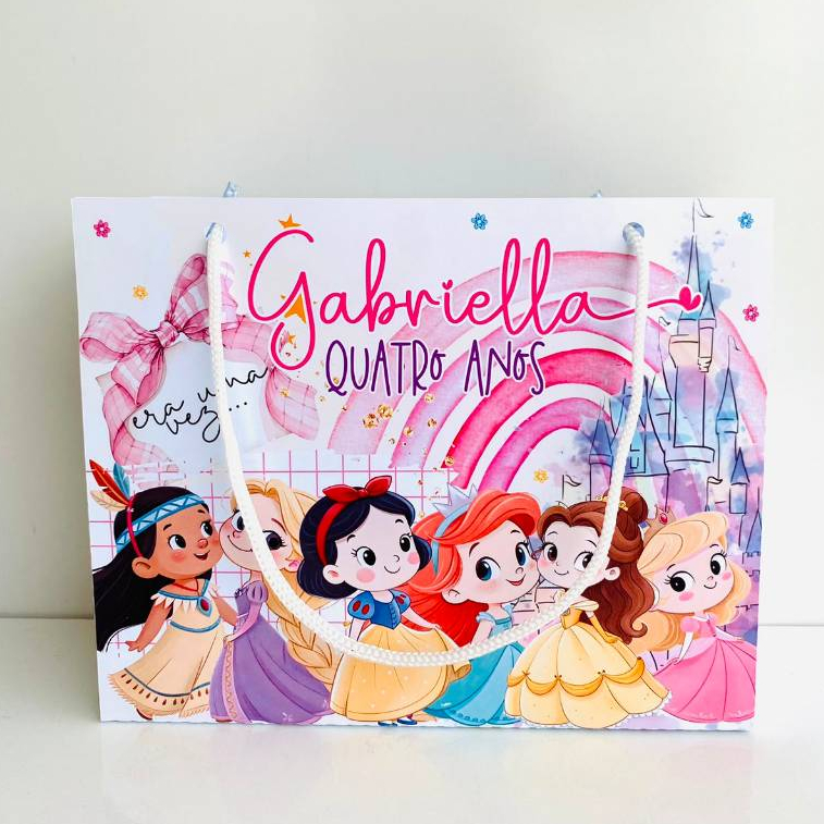 Kit Sacolinha Personalizada PRINCESAS Lembrancinha Surpresa Festa Infantil Aniversário 20x15x6cm