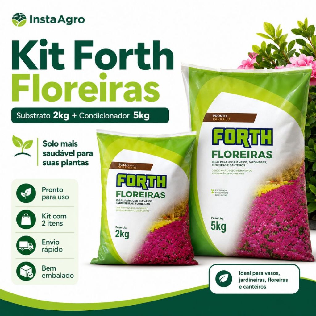 Kit Forth Floreiras Substrato 2kg + Condicionador de Solo 5kg Para Vasos Jardim Plantas