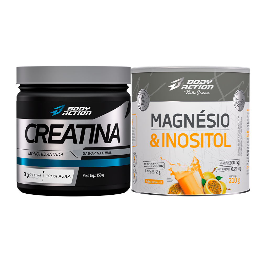 Kit Magnésio e Inositol 210g + Creatina Monohidratada Pura 150g - Bodyaction