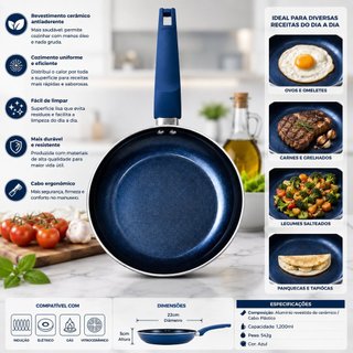 Frigideira FRATELLI Antiaderente Revestimento Cerâmico 22cm - Azul