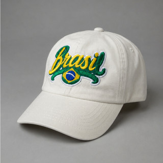 Boné Brasil Dad Hat Bordado Premium Ajustável Unissex Copa do Mundo 2026  BRASIL HEXA Off White
