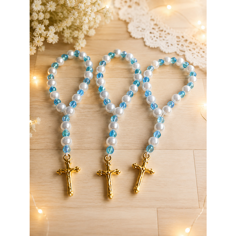 10 Mini terços para lembrancinhas Azul bebê