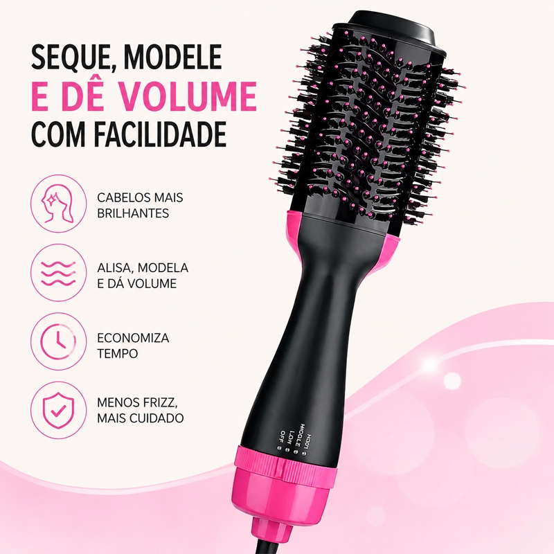 Escova Secadora  4 em 1 Seca Alisa Cachos Modela Dá Volume 220V para Todos os Tipos de Cabelo