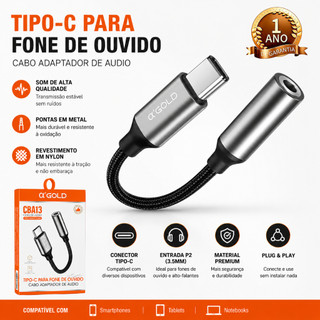 【Brasil Spot Sale】Adaptador Tipo-C para Fone 3.5mm P2 P3 CBA13 com DAC Áudio HD para Ce…