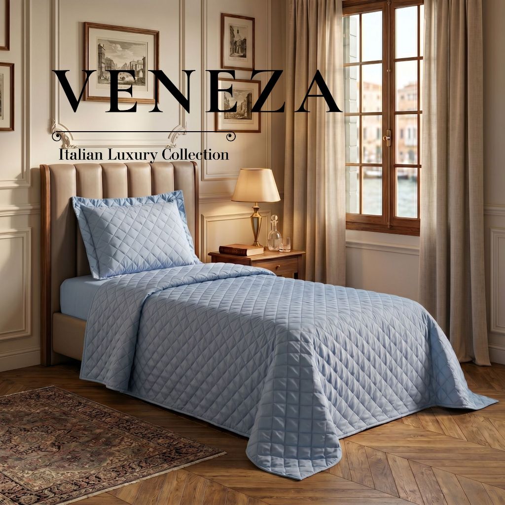 Kit Jogo Cobre Leito Solteiro Veneza 2 Peças Matelado com Porta Travesseiro Colcha Elegante Premium