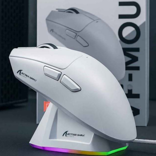 Mouse Attack Shark X11 Sem Fio Bluetooth 2.4G/BT5.0 22000 DPI  RGB Gamer Para PC Branco e Preto