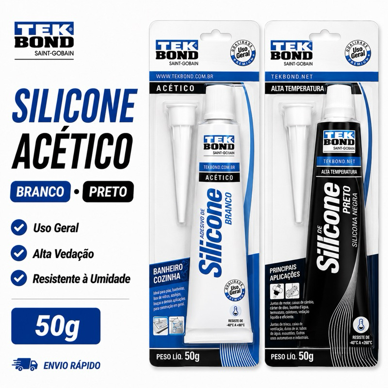 Silicone Alta Temperatura Preto ou Branco Tekbond 50g Vedação Motor