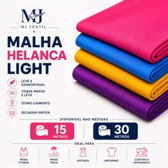 Malha Helanca Light 15 ou 30 Metros | Tecido Leve, Confortável e Ideal para Moda Fitness, Praia, Uniformes e Costura
