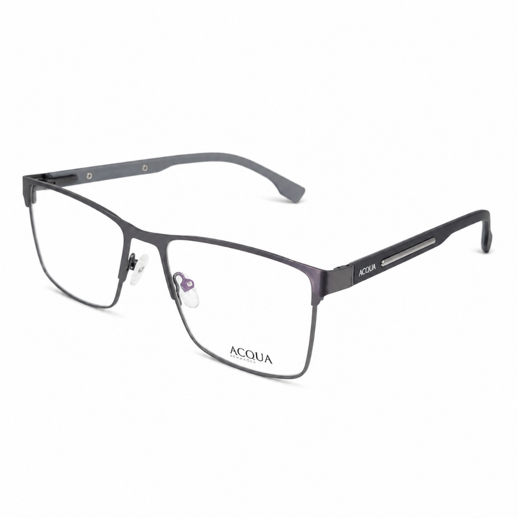 Armação Óculos Grau Acqua 56-18-145 Masculino Retangular Metal Grafite Premium Semi-Aro Leve