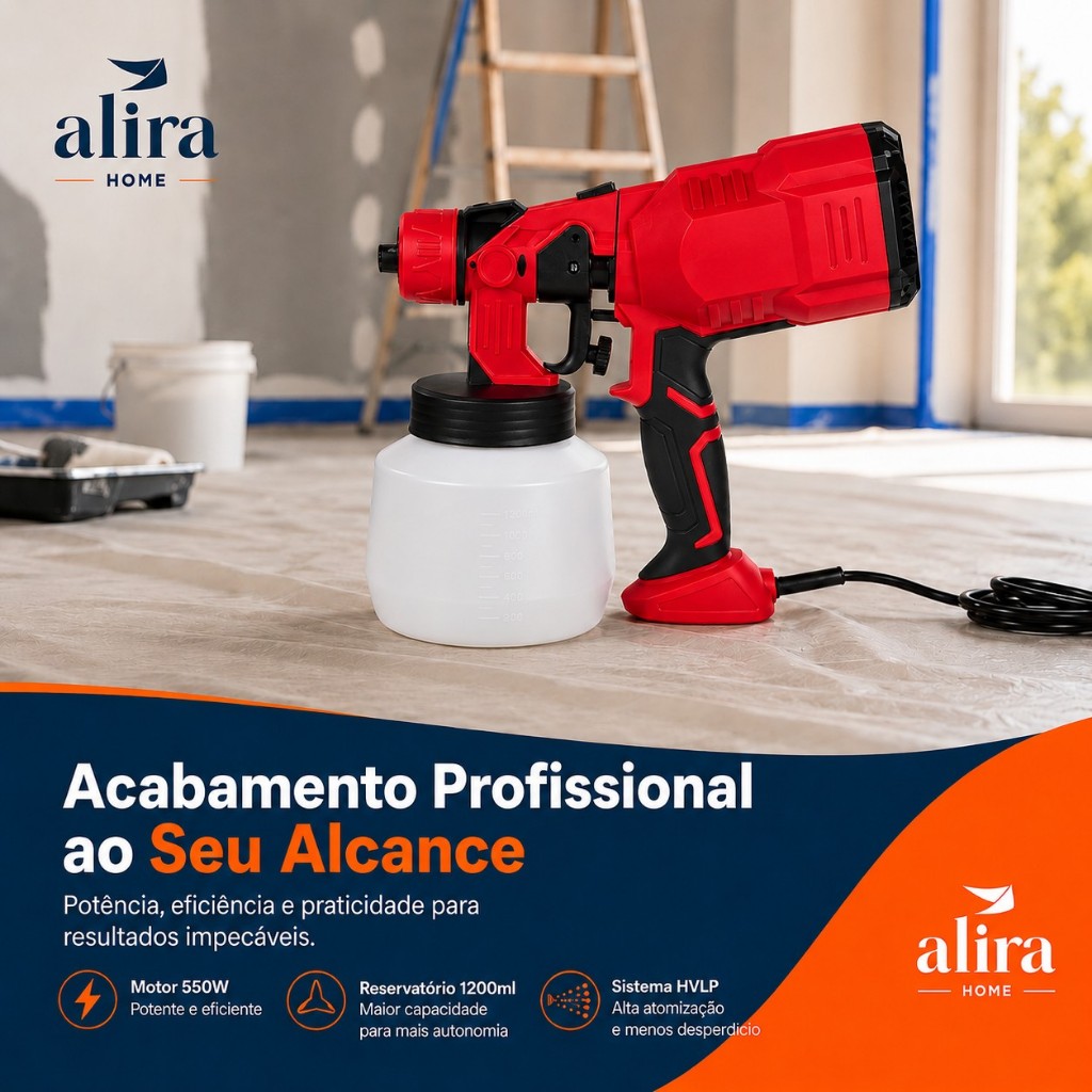 Pistola De Pintura Hvlp 550w Pulverizadora De Tinta Profissional Alira