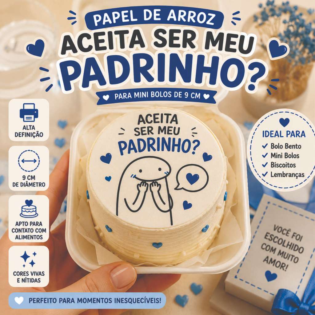 Papel de arroz Flork Meme Aceita ser meu Padrinho Convite para Bolo Bentô Bento Cake