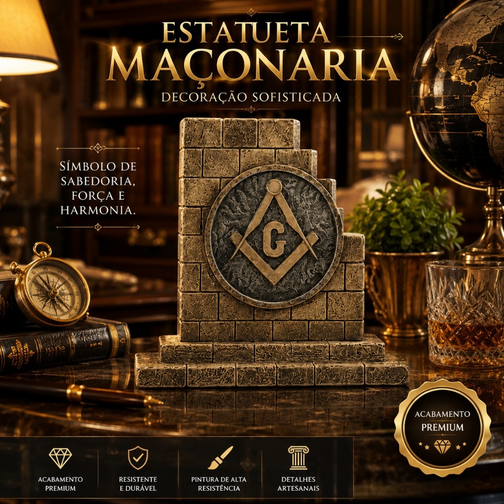 Escultura Maçônica Esquadro e Compasso - Decoração Luxo 13cm