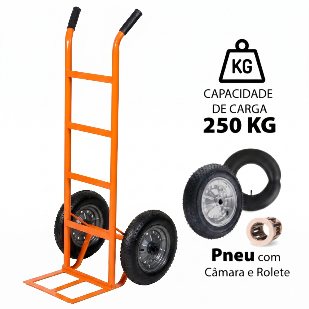 Carrinho Carro de Carga Reforçado 250kg 2 Rodas de Rolamento Muke Tools