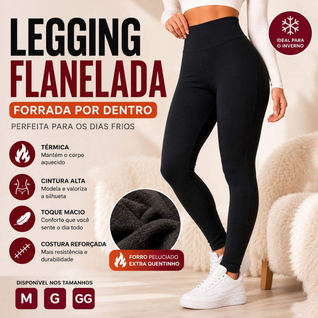 Calça Legging Flanelada Peluciada Térmica Feminina Cintura Alta Forrada Por Dentro Grossa ...