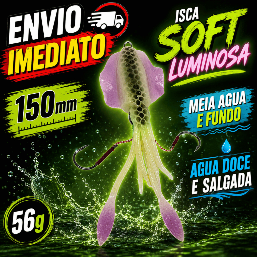 Isca Artificial Lula 15cm 56g Soft Meia Agua Fundo Robalo Pesca Tucunaré Anchova Garoupa