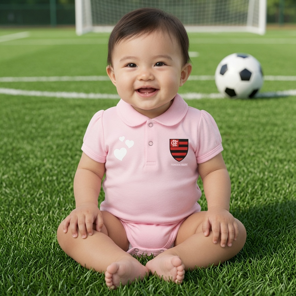 Body Polo Bebê Flamengo Oficial rosa feminino Torcida Baby Produto Licenciado