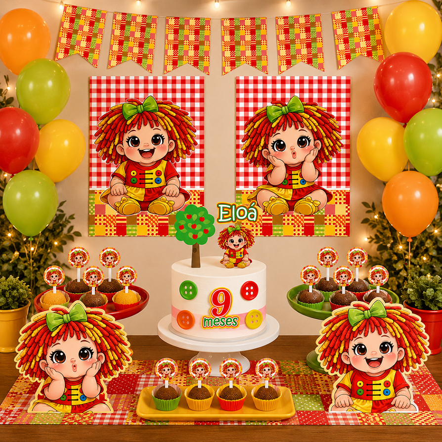 Kit Decoração de Festa Emília - Merversario Menina Kit Só um Bolinho Emilia do Pica Pau Amarelo