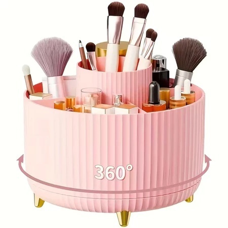 Organizador de Maquiagem de Plástico com 5 Compartimentos – 360° Giratório