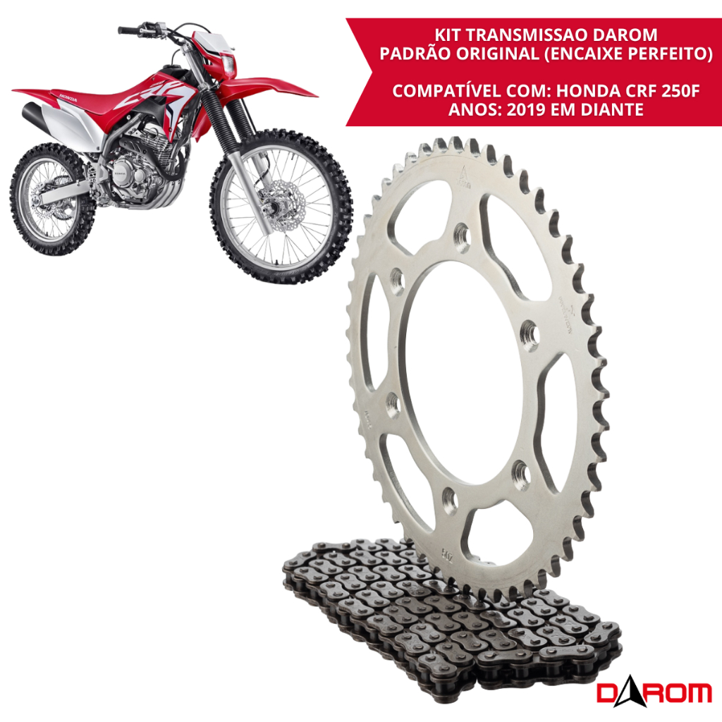 Kit Transmissão Completo Darom Honda CRF250F 2019 a 2025 Relação Corrente 520HX112 Coroa 50 Dentes Pinhão 13 Dentes