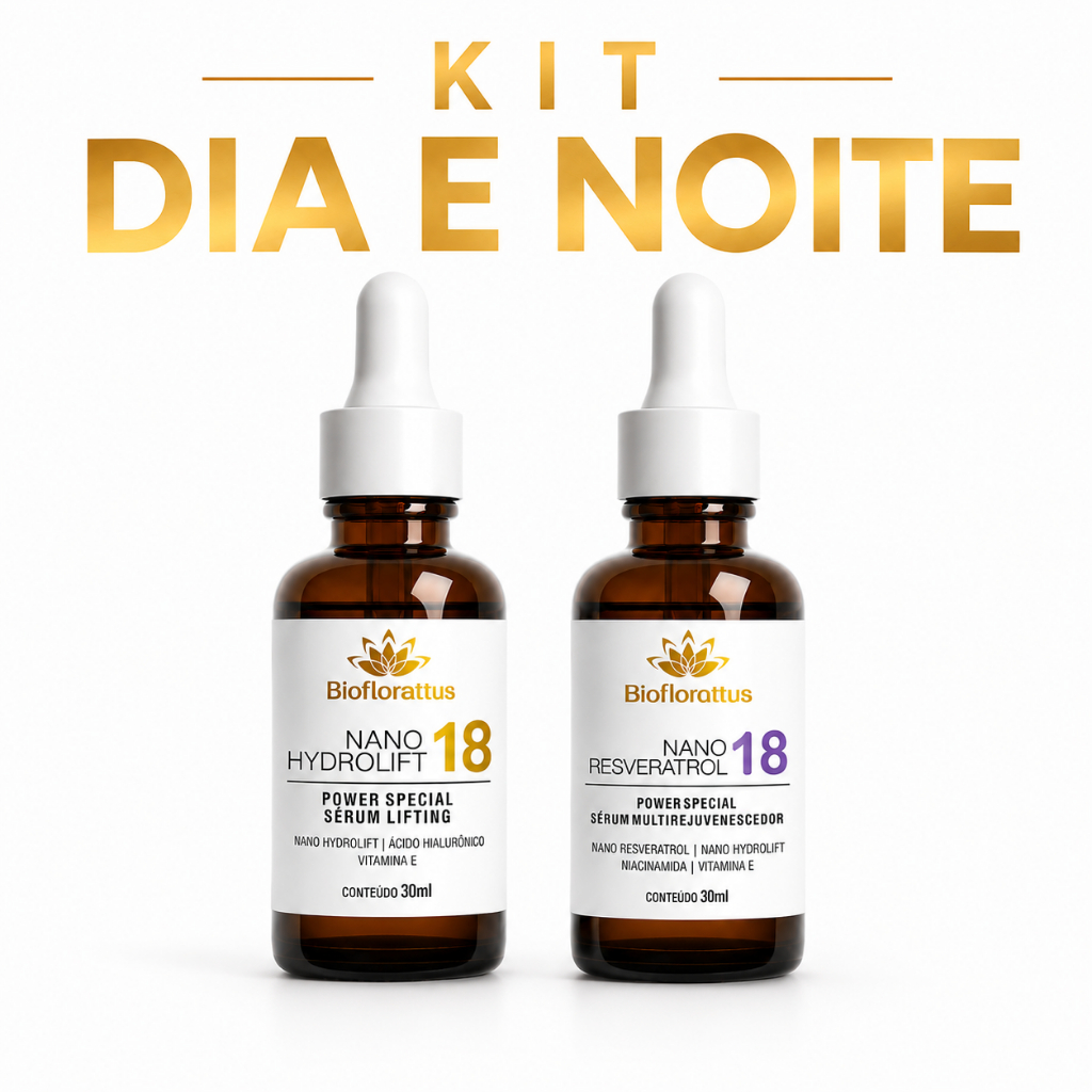 Kit Sérum Facial Dia e Noite Anti-Idade | Ácido Hialurônico + Niacinamida + Resveratrol Bioflorattus