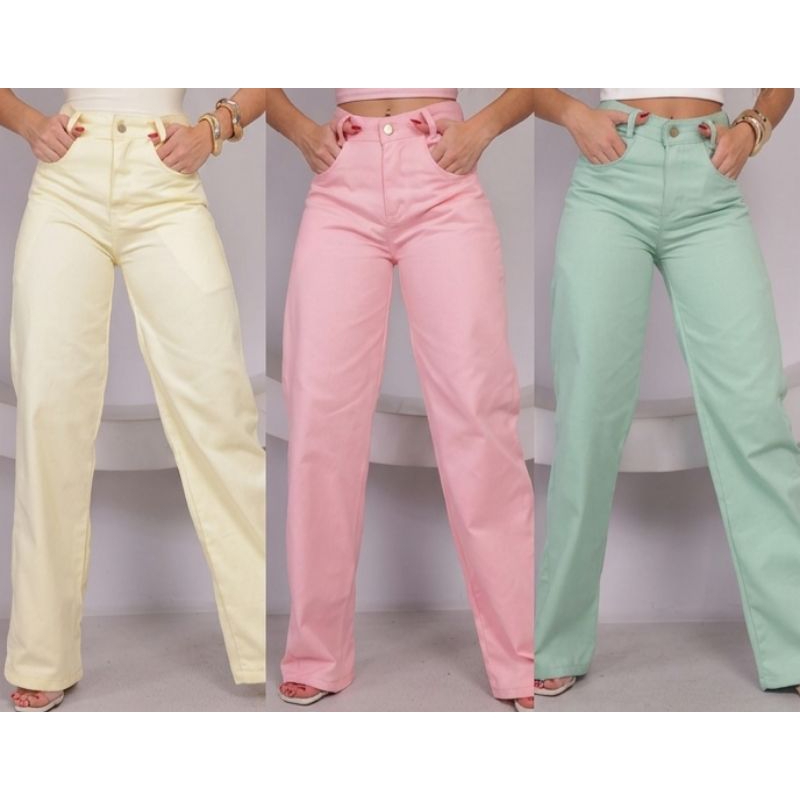 Wide Leg Jeans Colors Cintura Alta