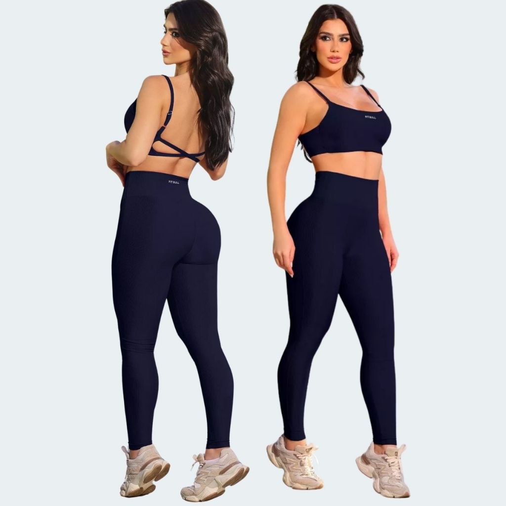 Conjunto Calça e Top Fitness Estiloso com Caimento Modelador Pit Bull Jeans Luxo,  legging pit bull jeans.