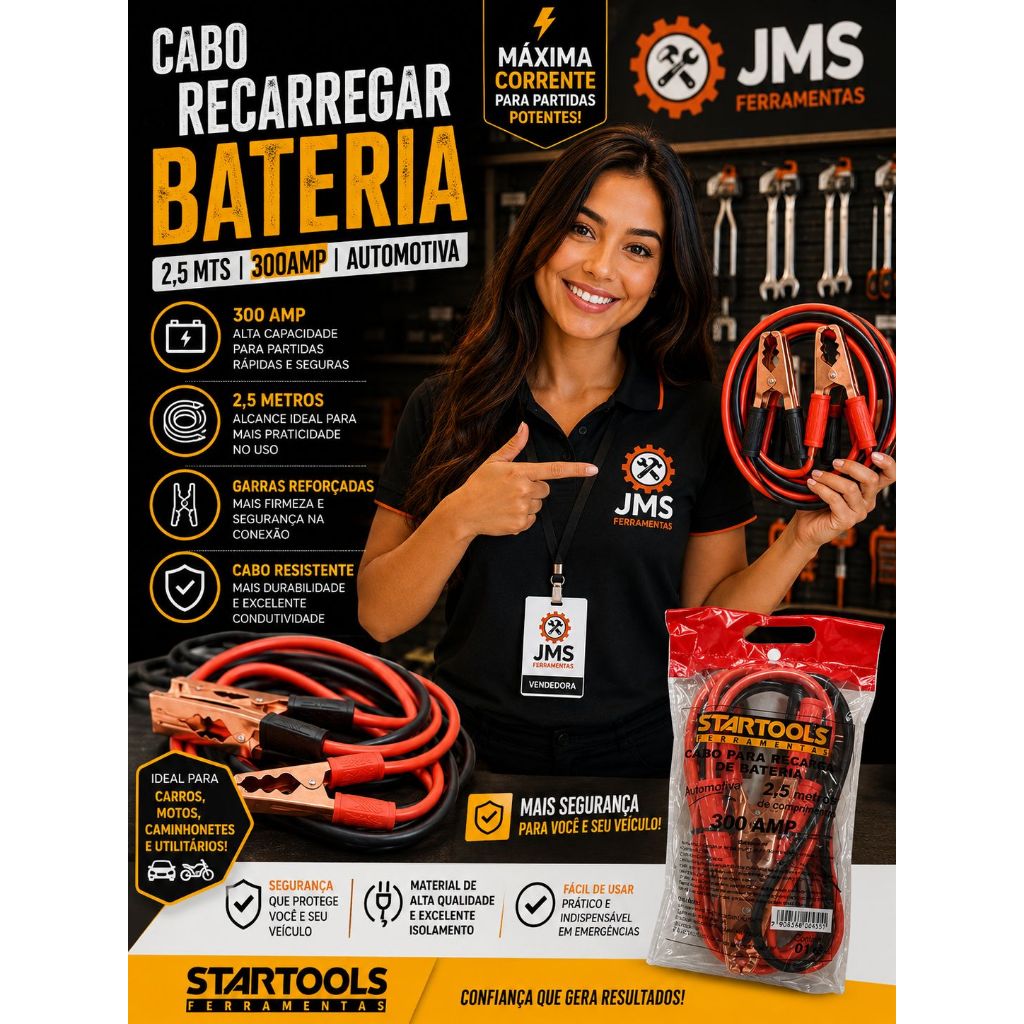 Cabo Chupeta Recarrega Bateria  2,5 Mts 300amp Automotiva - Startools