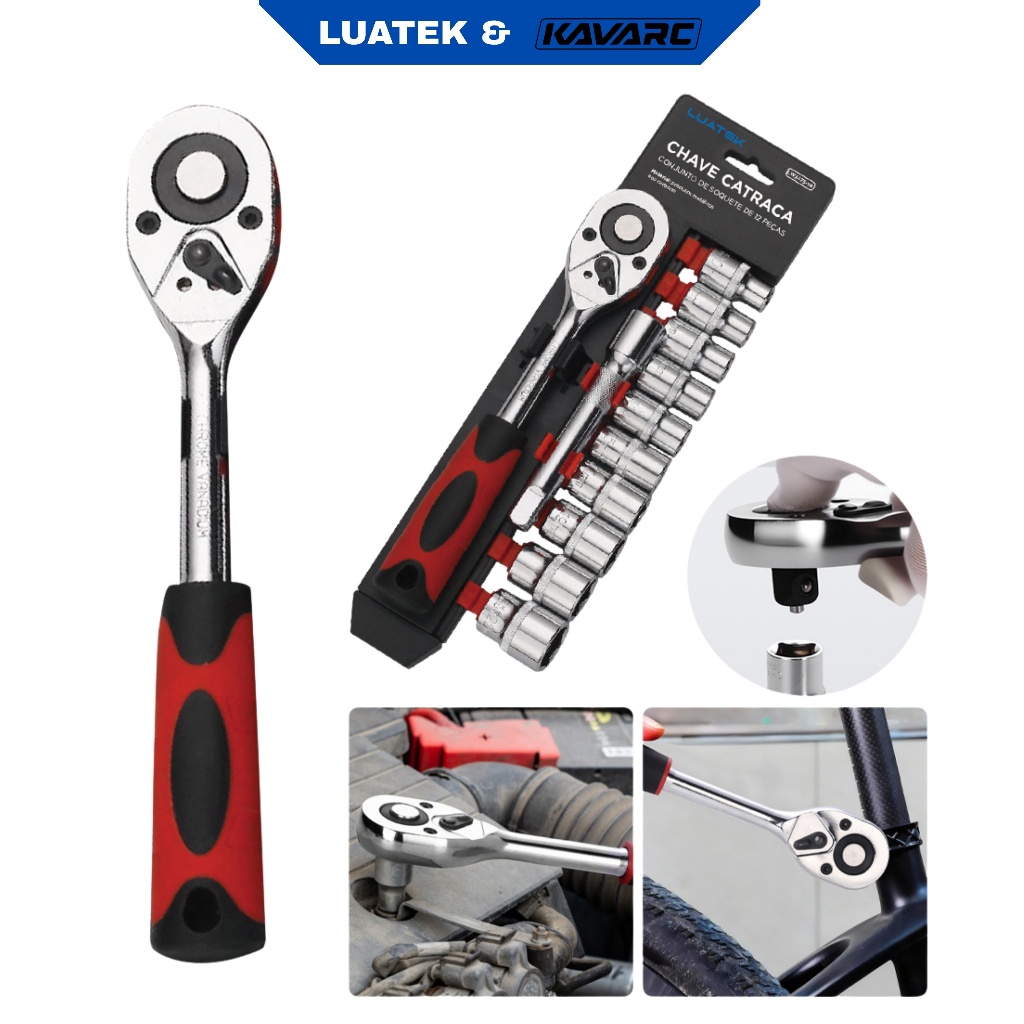 Jogo De Chave Catraca E Soquetes 12 Peças 1/4 Sextavado Com Extensor 4-13mm Prof