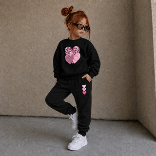 Conjunto De Frio Menina Moletom Flanelado Onça E Coração Quentinho Premium Sem Capuz Rosa