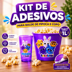 KIT DE ADESIVOS EM VINIL PARA BALDE DE PIPOCA/PRAIA 1L E COPO | FAZEMOS EM QUALQUER TEMA.